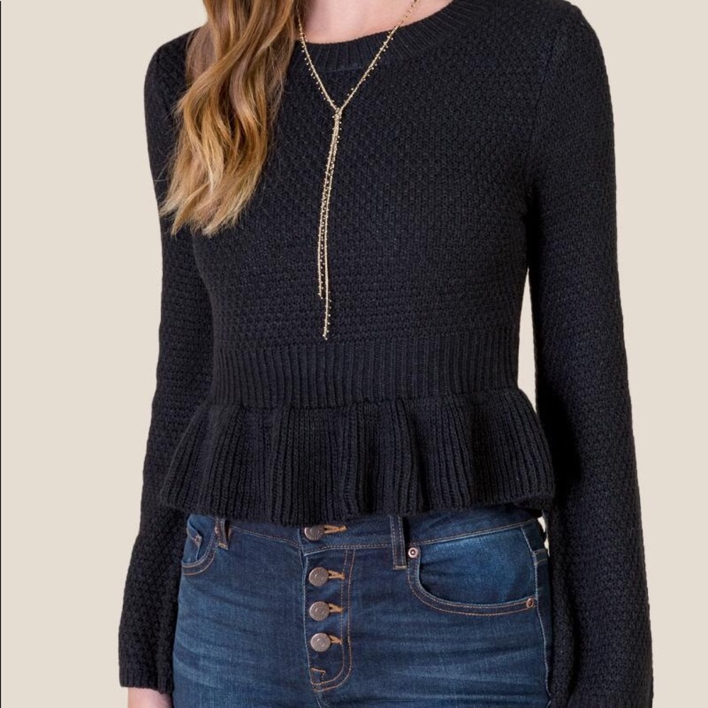 NWT Crochet Peplum Black Sweater